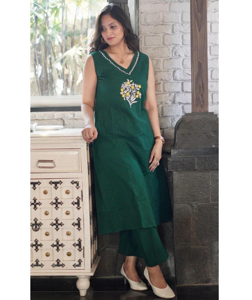 Women Designer Party Wear Cotton Slub Kurti Indian Party Wear Top Tunic Kurta Pant Set