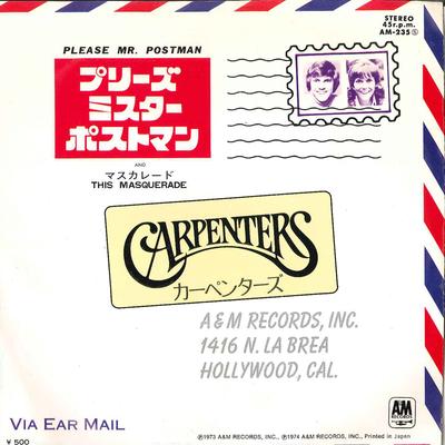 7inch Record CARPENTERS - Please Mr. Postman / This Masquerad AM235 A&M 1974 Japan Pop