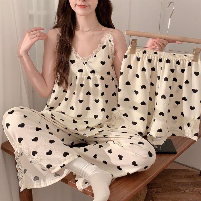 Summer Three-Piece Suit: Thin Woven Cotton with Chest Pad - Includes Suspenders, Shorts, and Trousers for Indoor and Outdoor Wear