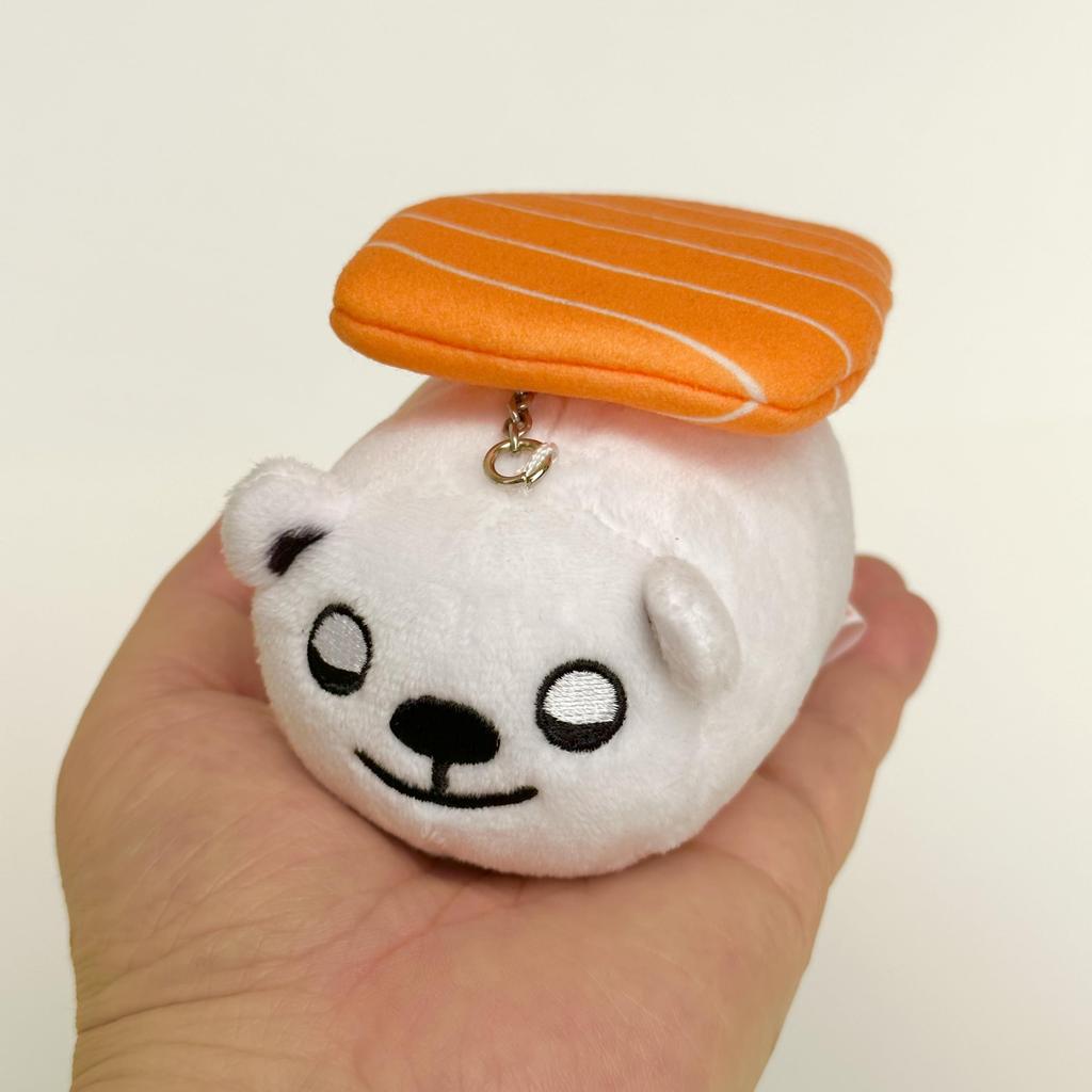Sushi Zoo - Sushizoo Polar Bear Sushirokuma Plush Mascot Keychain, Sushi & Animal Mix, Sleepy Face, Detachable Salmon Topping, Fluffy, Palm-Sized