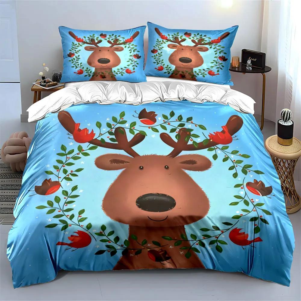 "Cartoon Reindeer Holiday Decoration Set" Soft Comfortable Duvet Cover Bedding Set Included 1*Duvet Cover & 2*Pillowcasesgift