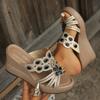 Fashion 2025 Summer Fashion Rhinestone Wedge Sandals Women Peep Toe Slip On Platform Sandals Woman Comfortable Thick Sole Beach Slippers