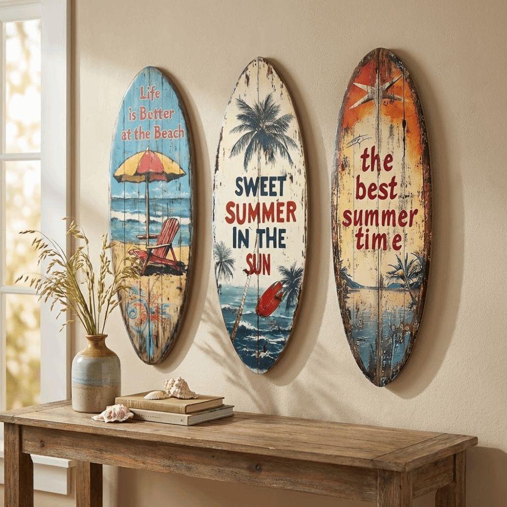 Summer Wooden Surfboards Wall Decor Beach Themed Surfboard Sign Ornament  Perfect Gift for Surfers