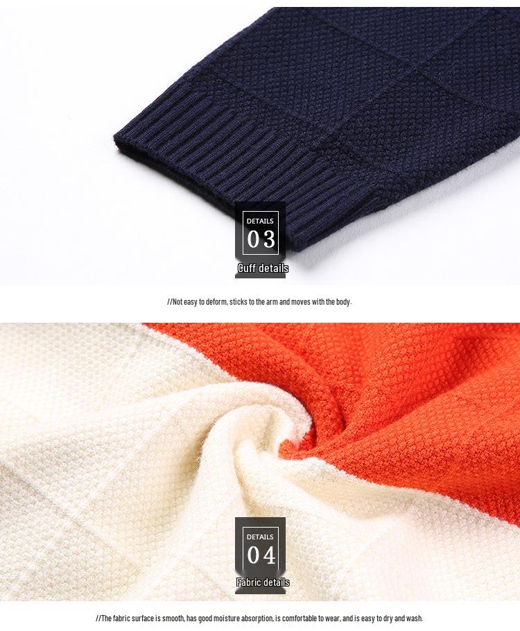 2019 Autumn Color Block Men's V-Neck Pullover Sweater, Korean Style, Slim Fit, Plus Size, Fashionable Base Layer.