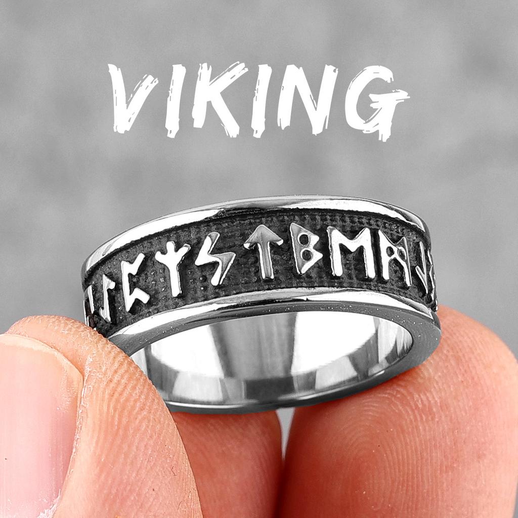 Retro Viking Charakter Edelstahl Herren Ringe Punk Einfache Amulett Für Männlichen Freund Biker Schmuck Kreativität Geschenk