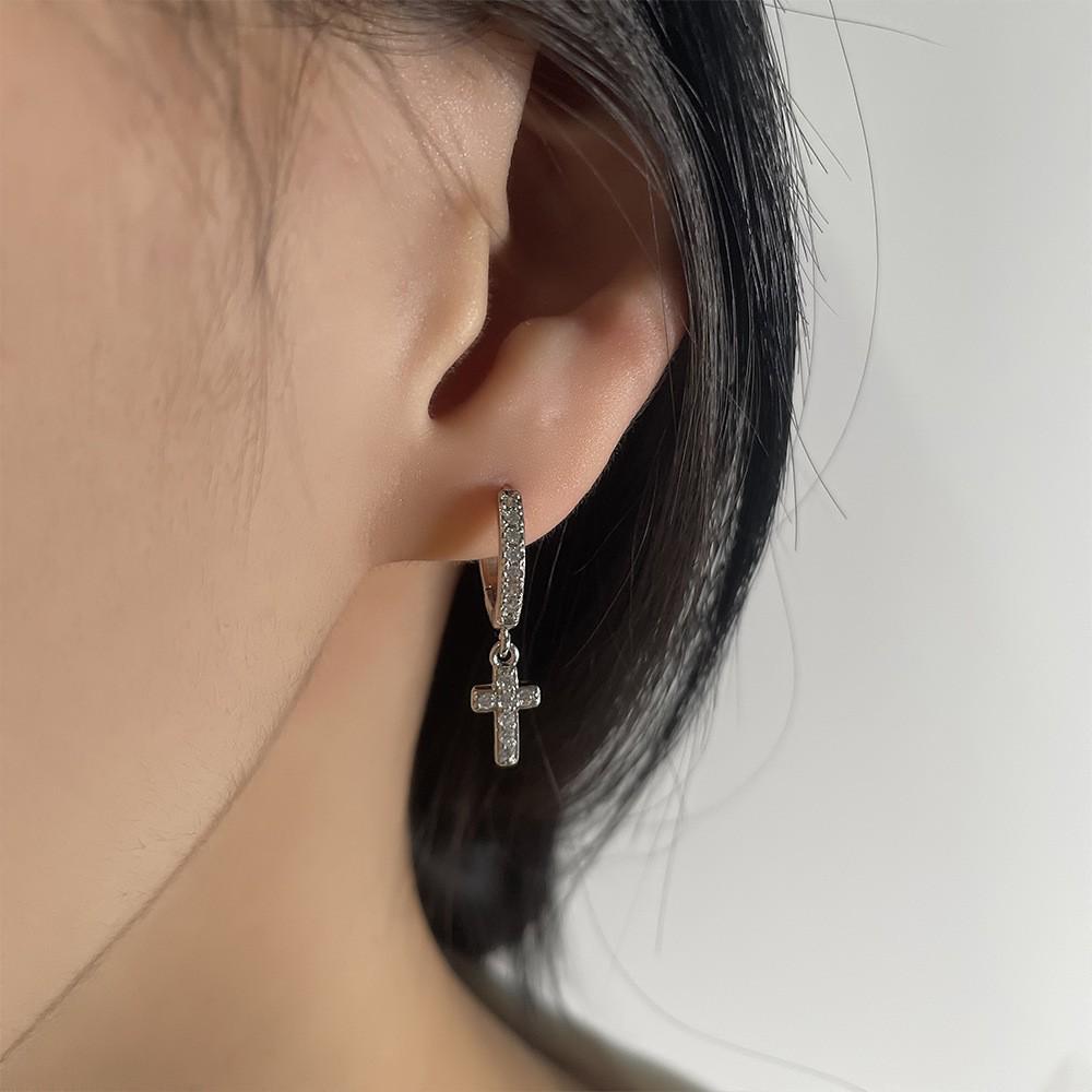 Diamond-Studded Unisex Cross Hip-Hop Ear Cuffs - European & American Style Zircon Hoops