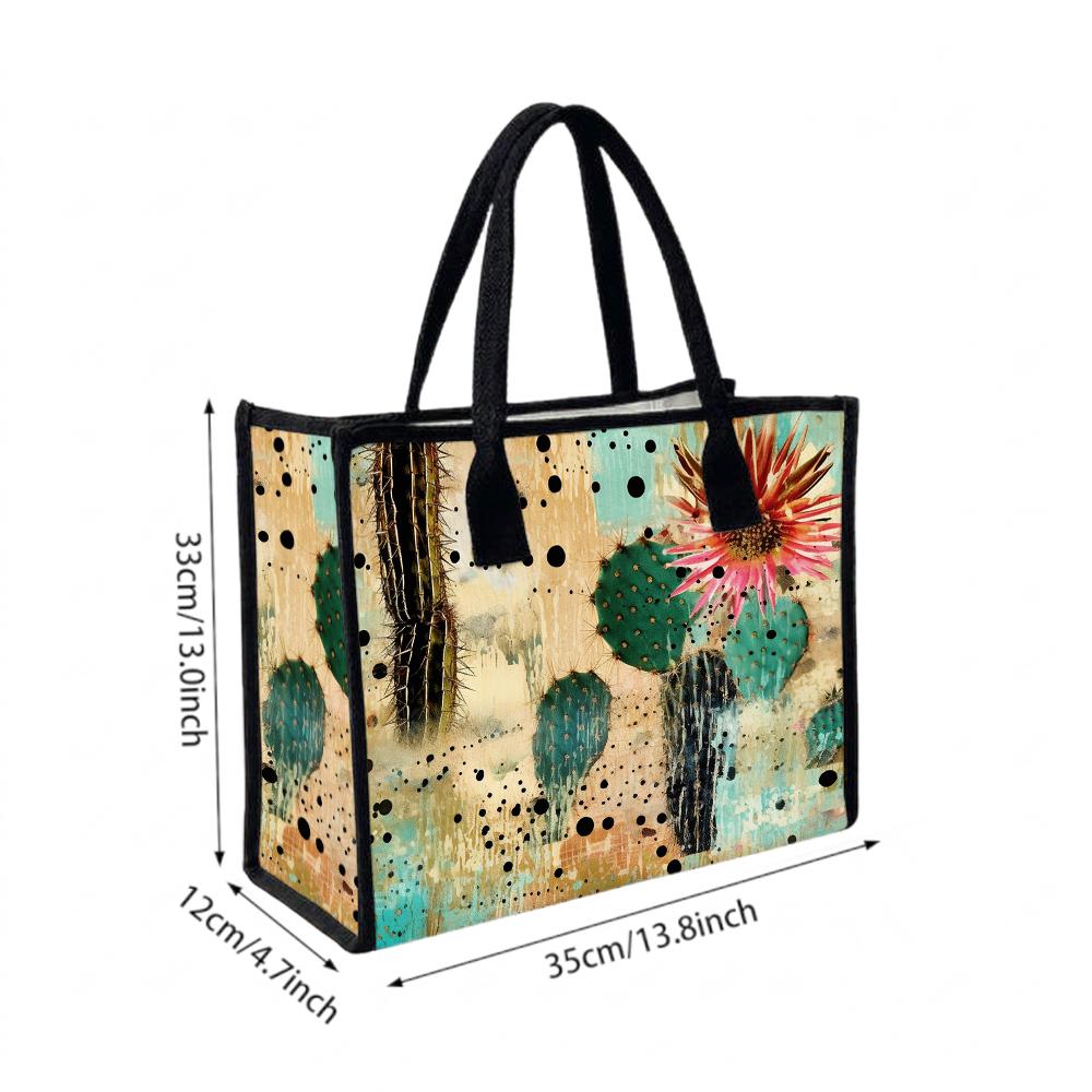 Desert Cactus Printed Casual Tote Bag Large Capacity Reusable Daily Shoulder Bag for Shopping Travel