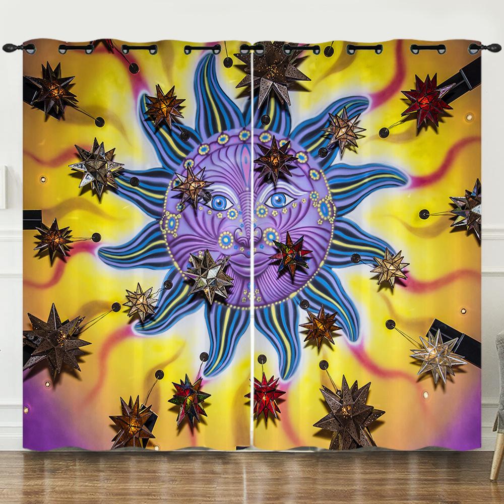 Curtains Sun And Moon Helios 3D Digital Printing Blackout Curtain Punching