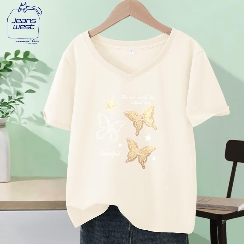 JEANSWEST CLUB Women s Heavyweight Cotton V-Neck Short-Sleeve T-shirt 2XL