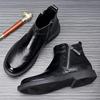 Botines de Cuero de Moda para Hombre Otoño Invierno Terciopelo Cálido Botas Chelsea de Caña Alta Zapatos de Vestir Casuales de Diseñador para Hombre