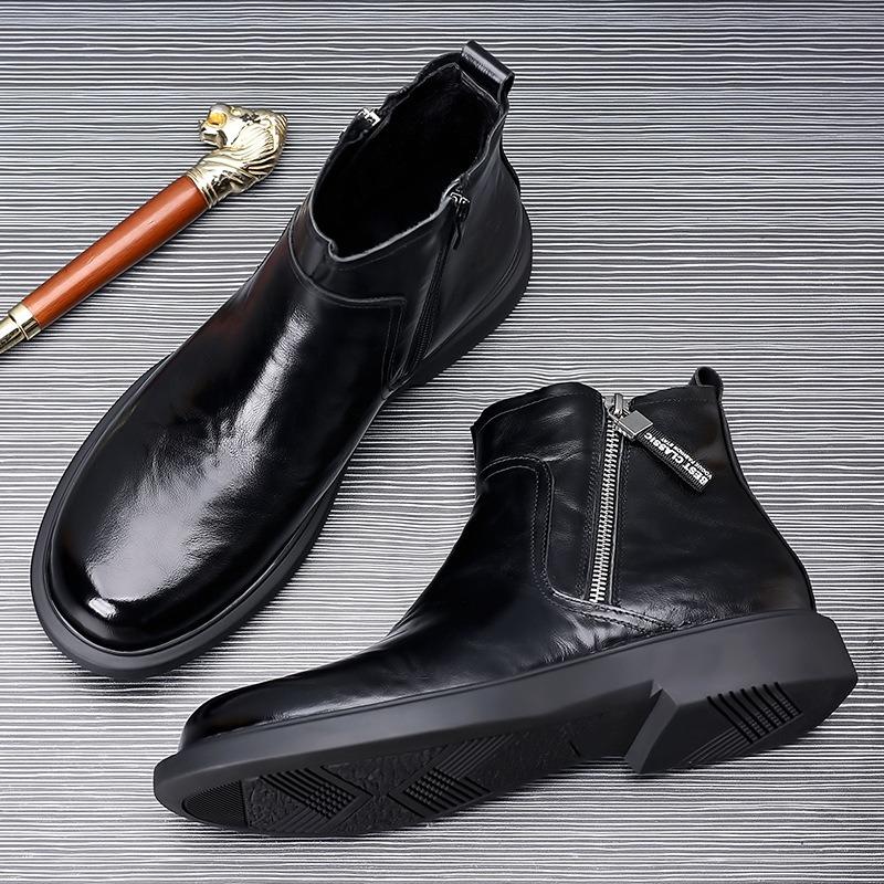 Botines de Cuero de Moda para Hombre Otoño Invierno Terciopelo Cálido Botas Chelsea de Caña Alta Zapatos de Vestir Casuales de Diseñador para Hombre