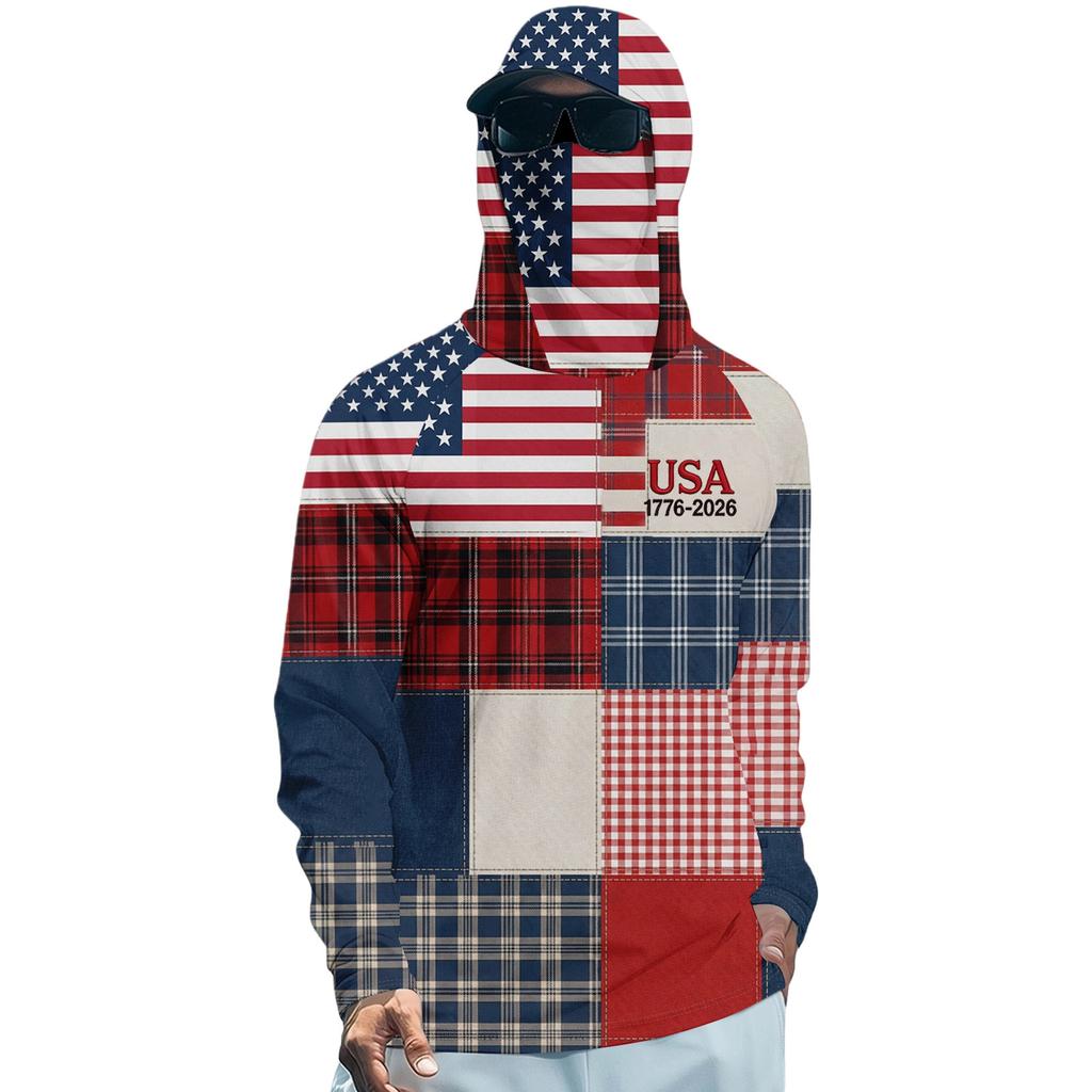 Long Sleeve Hooded Shirt with USA Flag Print Lightweight Pullover Top Casual Fit Soft Material for Everyday Wear