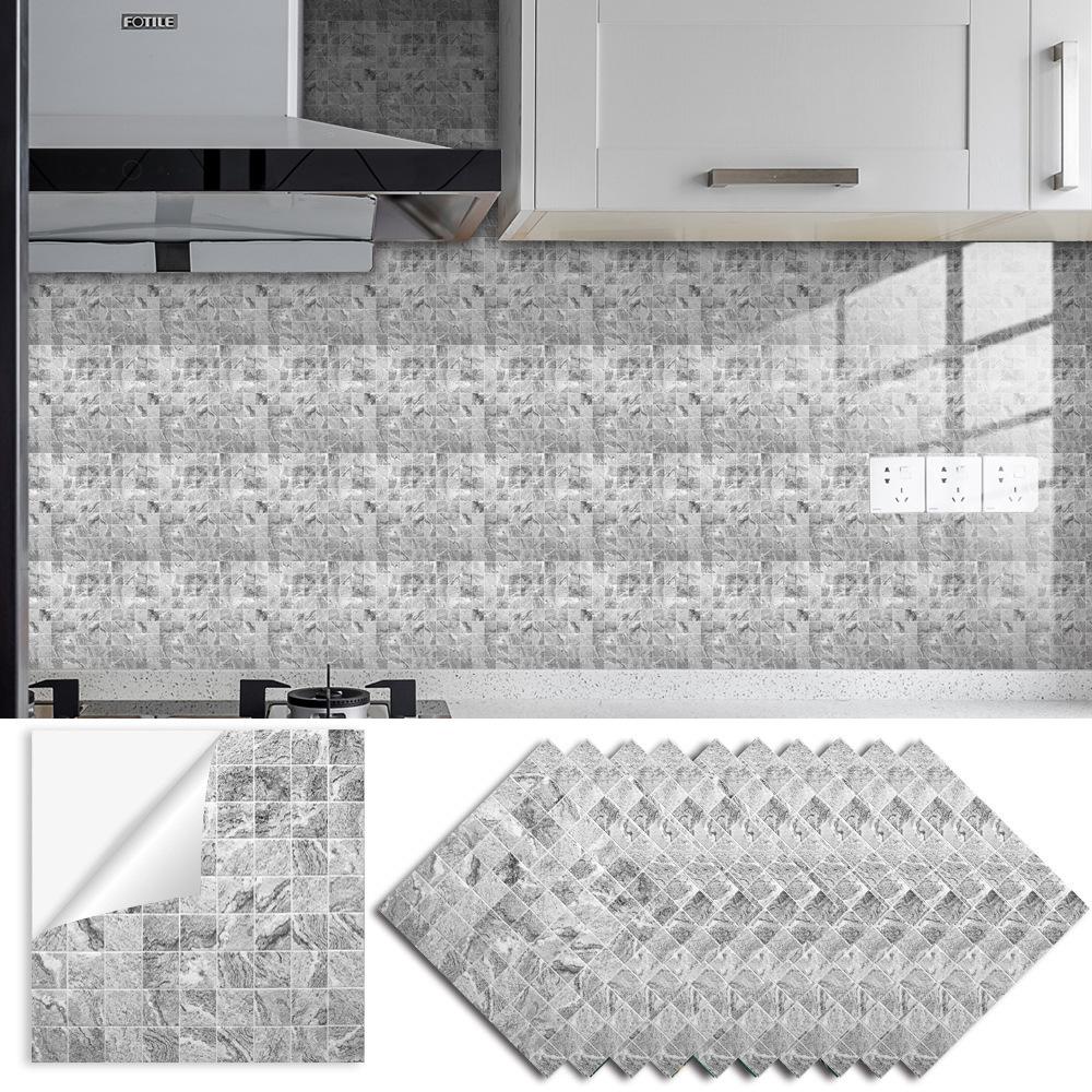 10pcs Black and White Marble Tiles Sticker Kitchen Wardrobe Bathroom Home Decor Self-adhesive Crystal Hard Film Art Wall Decals