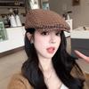 American retro plaid forward cap for women, autumn and winter, face-slimming duckbill cap, niche artistic versatile newsboy painter hat