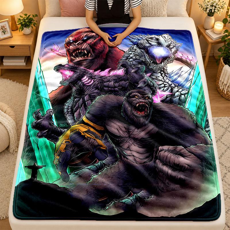 Flannel BlanketGodzilla Warm Soft Throw Blanket for Indoor Sofa Bed Living Room Use
