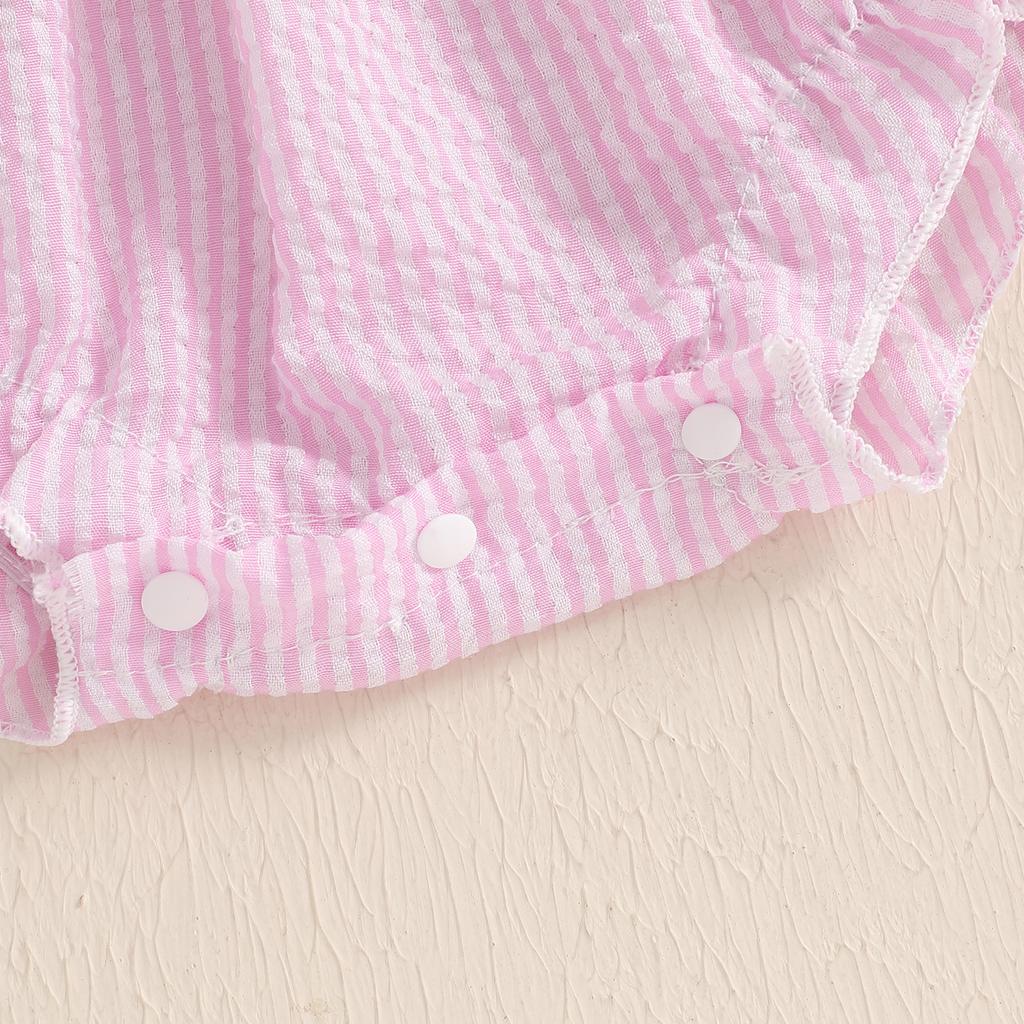 Baby Mädchen Karierter Ärmelloser Body Eiscreme-Stickerei Bindeträger Strampler Sommerkleidung