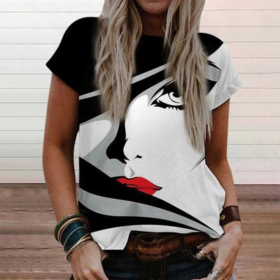 Sommer 3D Digitalporträt Bedrucktes Rundhals Kurzarm T-Shirt