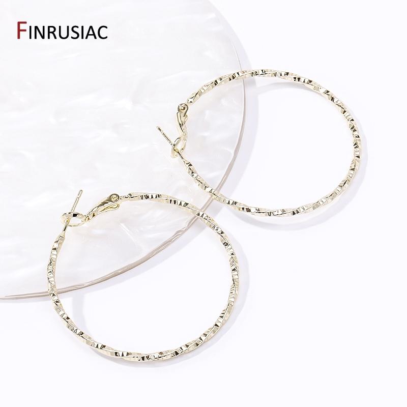 New Vintage Big Twist Circle Geometric Hoop Earring For Women 14K Gold Plated Brass Statement Loop Earrings Birthday Gift