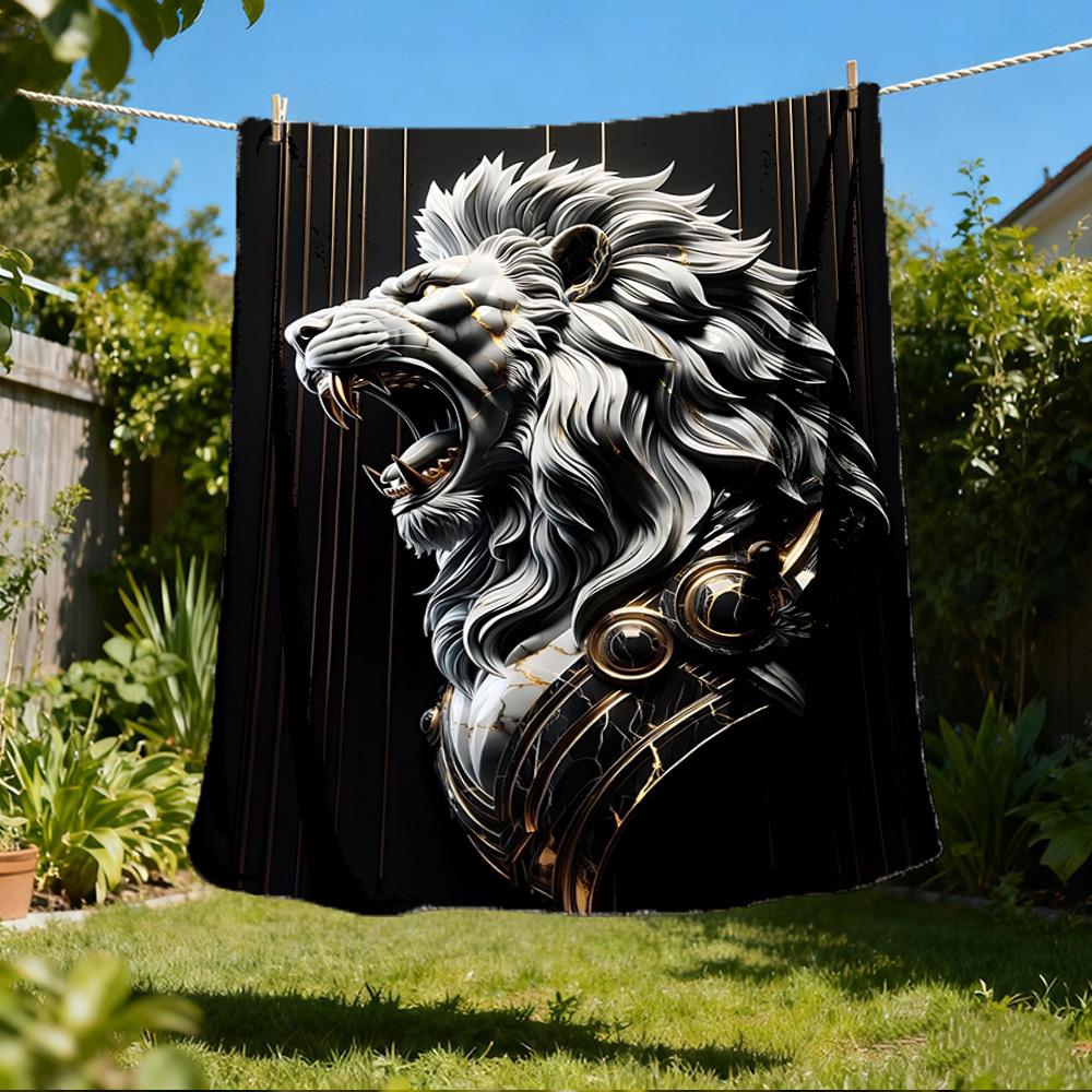 1pc Wolf Roses Design Throw Blanket Polyester Fiber, Lightweight Flannel, Soft & Warm, All Season Use for Outdoor, Camping