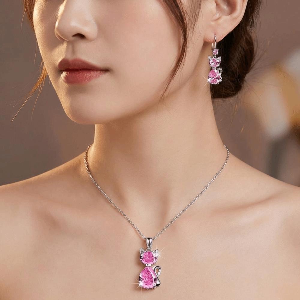 Trendy Crystal Pendant Necklace Zinc Zinc Alloy Cute Cat Jewelry Fashion Elegant Jewelry Sets  For Woman