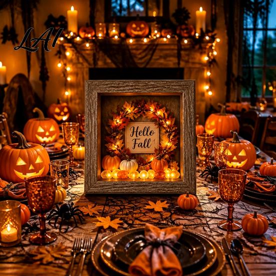 Decorative Seasonal Lights Halloween Lighted Frame Ornaments Light Up Shadow Box Warm Atmosphere LED for Home Living Room Bedroom Decor Ornaments