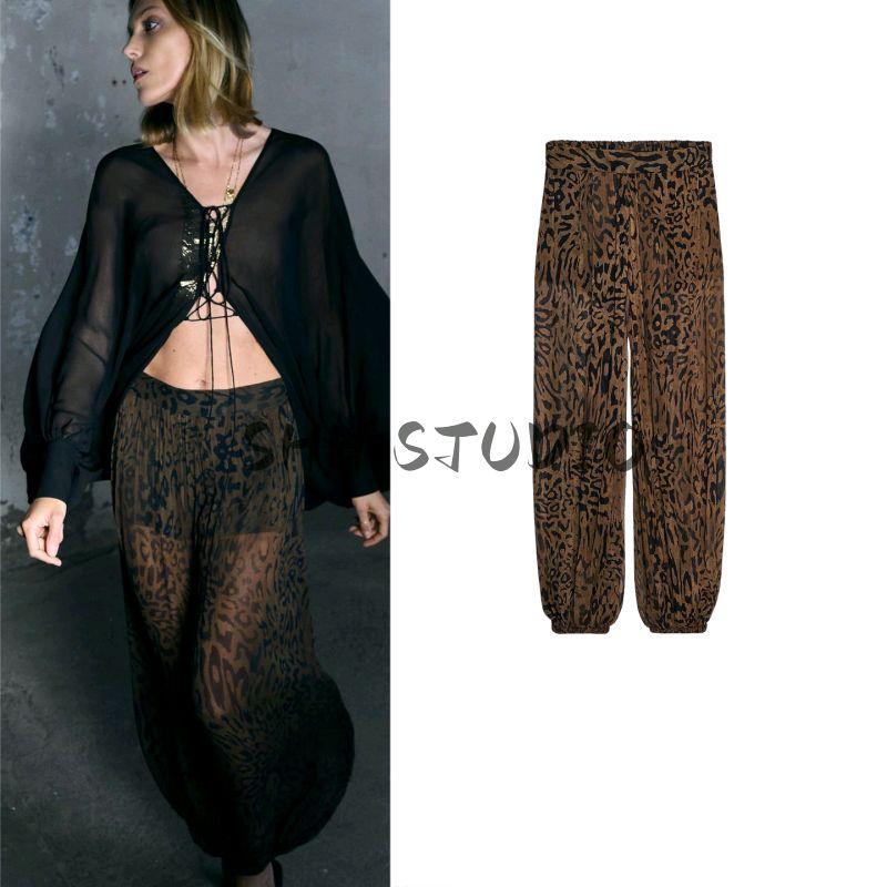 Autumn New Women's Clothing Pleated Streamers Short Lining Mid Waist Animal Pattern Print Lantern Pants 8566065
