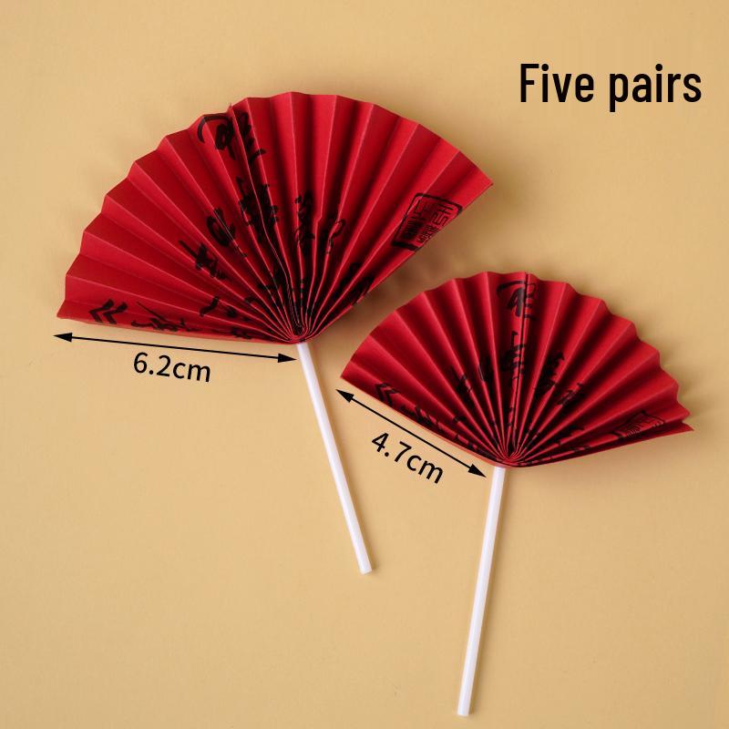 Creative Red Folding Fan Cake Topper for Grandpa and Grandma's Birthday Celebration