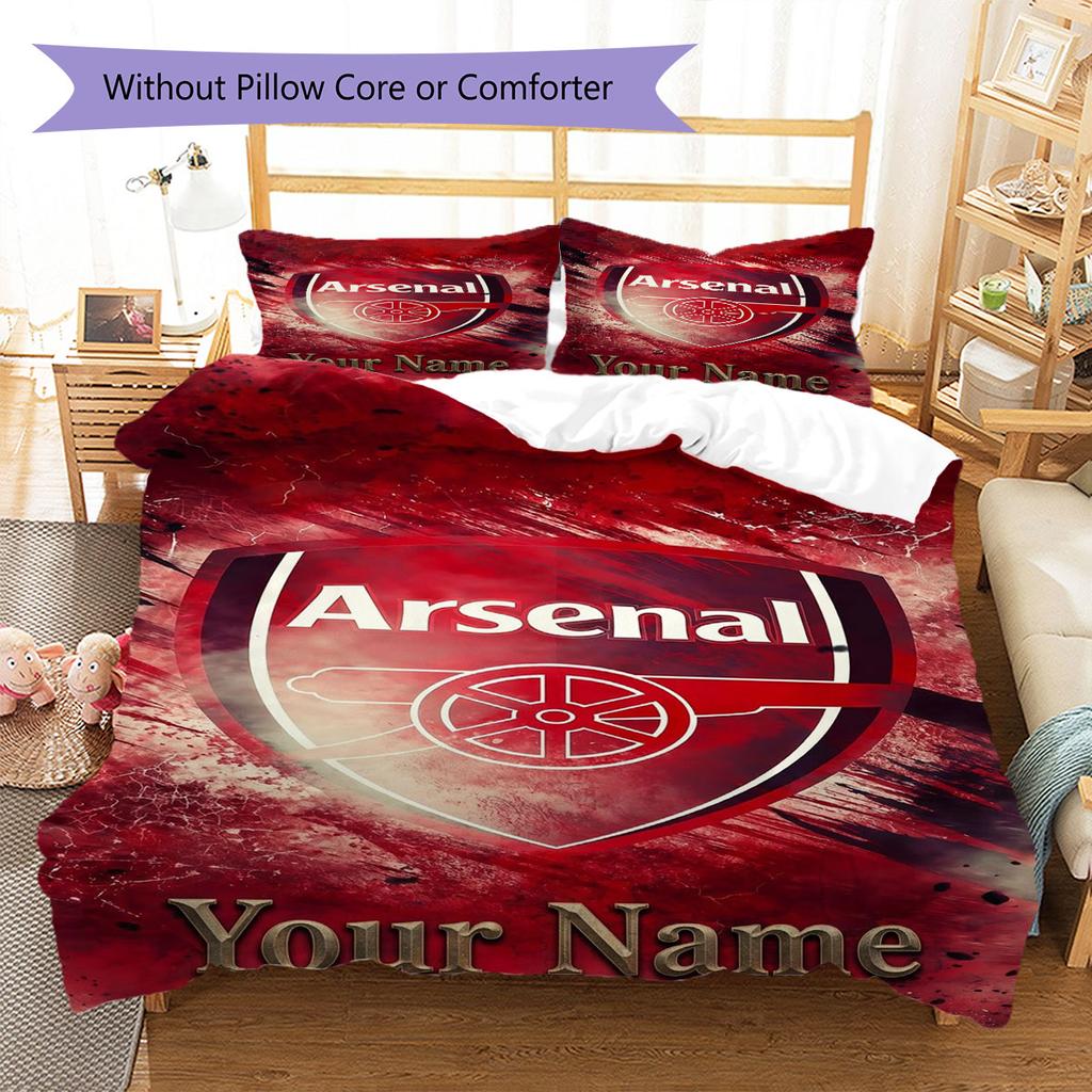 Arsenal F Custom Name Pattern Bedding,Quilt Set Quilt Cover Pillowcase Home Birthday Gift(1 * Duvet Cover + 2 * Pillowcase, Without Core)