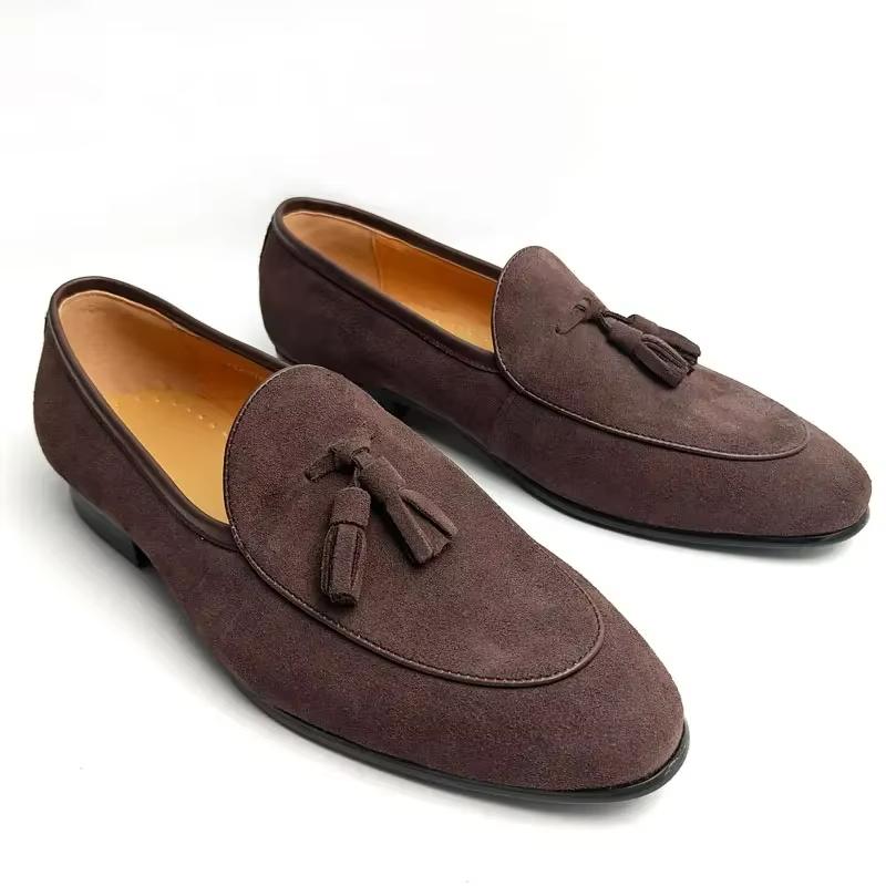 Fashion Elegant Casual Office Shoe Cow Suede Loafers Men Business Daily Wear Professional handmade Top Quality Tassel Retro Slip On Shoe