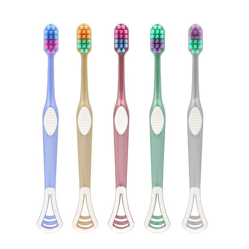 Five-Pack Soft-Bristled Toothbrushes with Tongue Scrapers - Premium Quality for Home Use