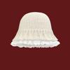 Lazy wind gray knitted hat women's autumn and winter literary lace wool bucket hat showing small face warm pot hat