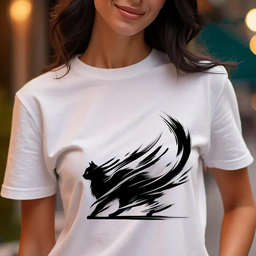 Black And White Caprint Crewneck Short Sleeve Unisex Tee Casual Unique Design Summer Graphic Versatile High Quality Top