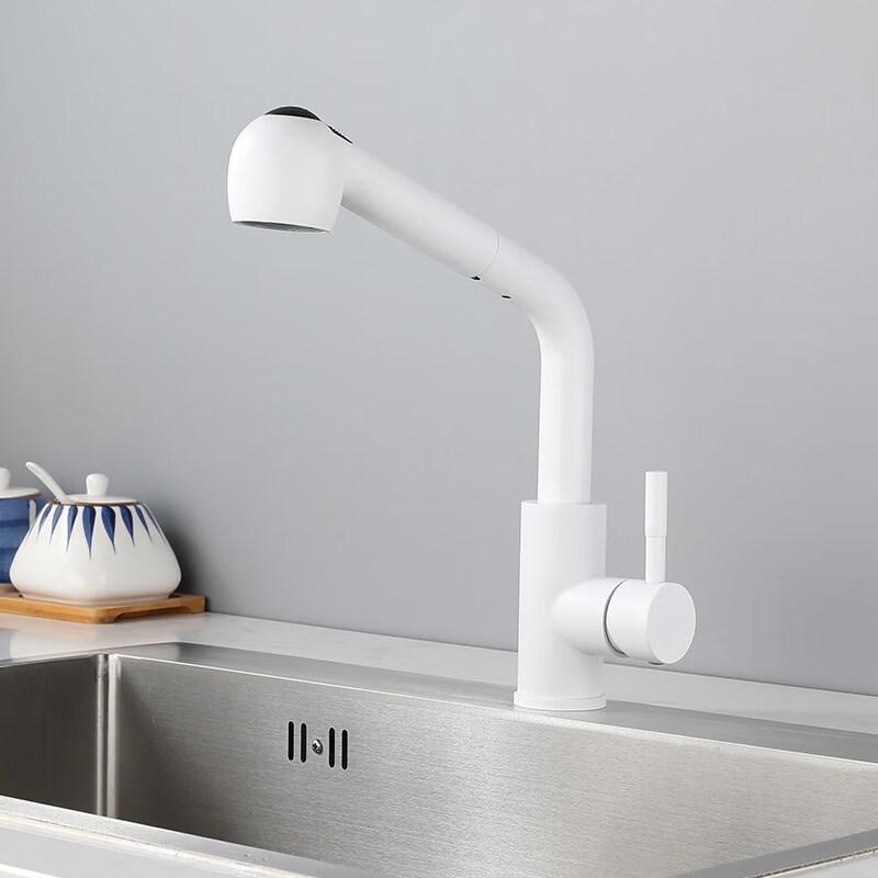 TLXT Matte White Pull-Out Kitchen Faucet