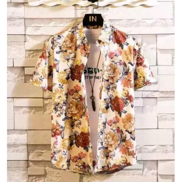 Summer Teenage Beach Vacation Floral Shirt Men's Short Sleeve Hawaiian Shirt Casual