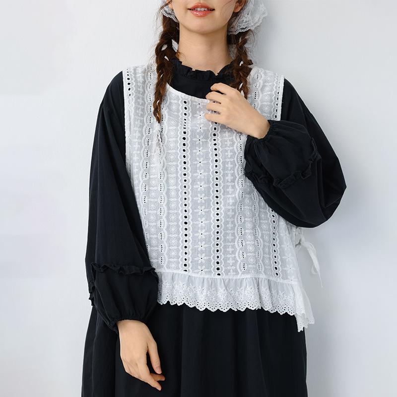 Women's Japanese Embroidered Cotton Lace Camisole Vest with Side Slits