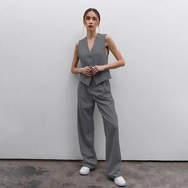 

Новинка Французский стиль Летний женский безрукавный жилет с V-образным вырезом Брюки Повседневный костюм Комплект жилета и брюк с V-образным вырезом Gray S
