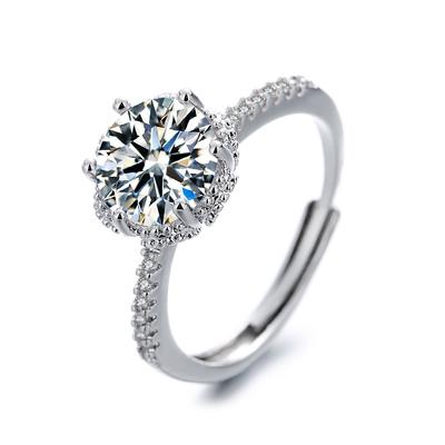 New Fashion Ring Geometric 2 Carat Ring Female Six-claw Crown Open Ring Jewelry