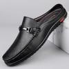 Fashion Luxury Men Genuine Leather Shoes Casual Business Men Slip-on Shoe All-Match Half Slippers Loafers Summer Handmade Flats Slippers