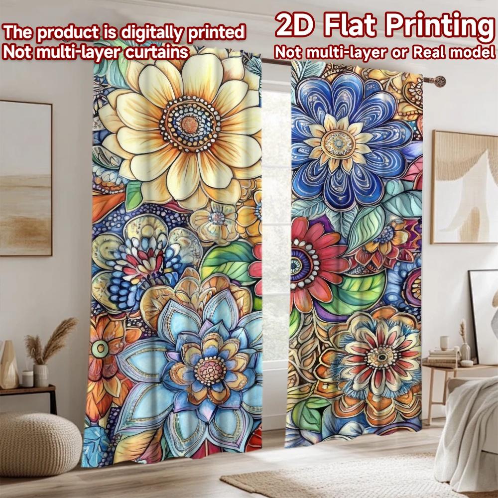 2D flat Photography Backdrop Party Backdrop Colorful Floral (2) 100% Polyester Festive Holiday Use for Indoor celebrations