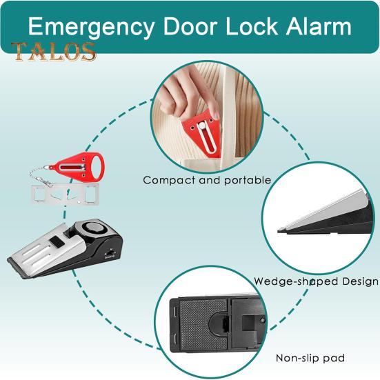 Portable Door Stop Alarm Traveling Hotel Door Lock 120dB Loud Sound Battery Powered Easy Installation Door Stopper Alarm