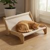 Wooden Feline Lounge Chair Wood-Framed Wooden Feline Couch Raised Pet Recliner Unobstructed Design Jute Pet Lounge Bed