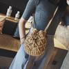 Yogodlns Cotton Rope Bucket Shoulder Bag For Women Handamade Woven Summer Beach Drawstring Crossbody Bag