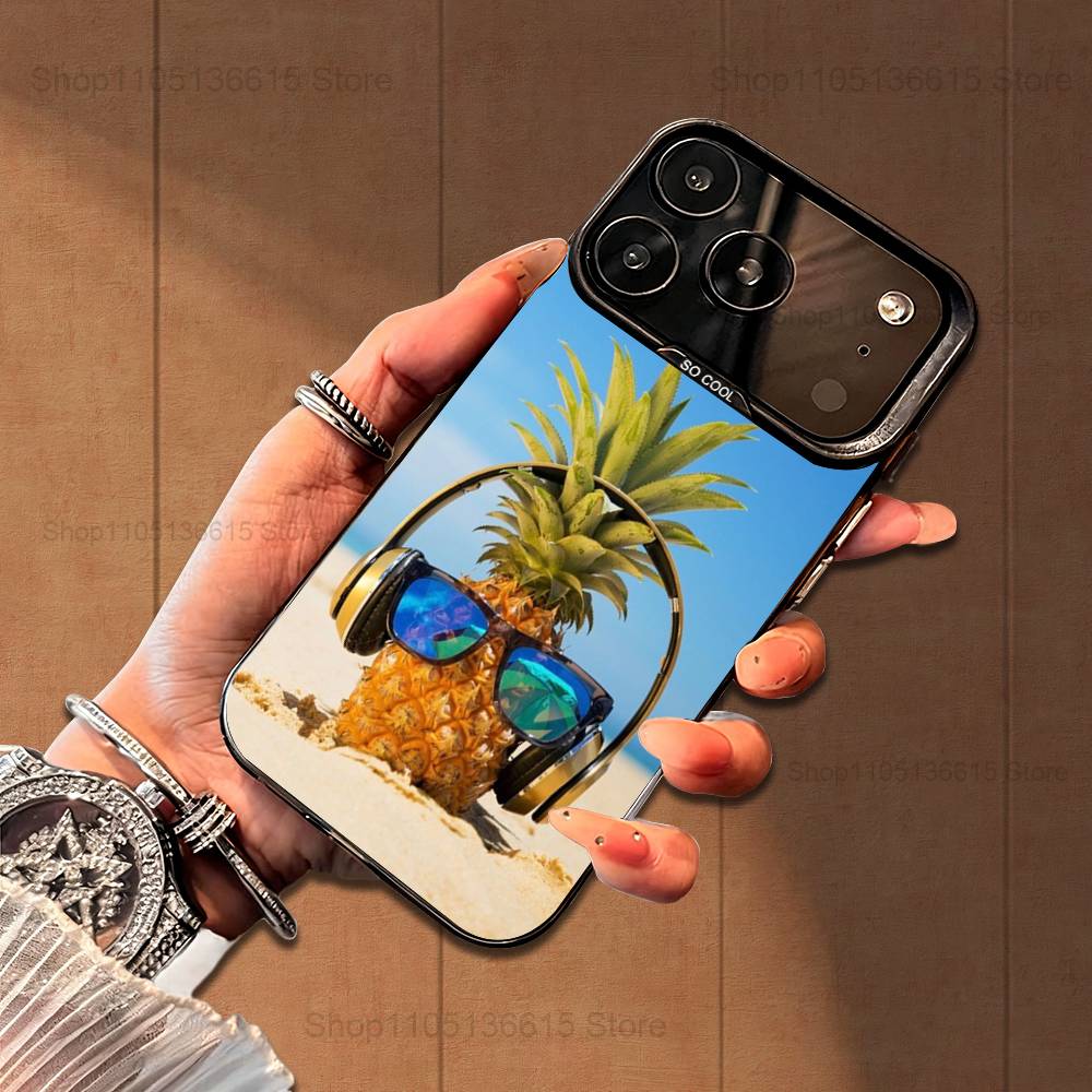 

Cute Pineappl Art Fruit Case For iPhone 16,15,14,17,13,12,11,Mini,Pro,SE,XS,MAX,Black Matte Silicone Cover iPhone14Plus