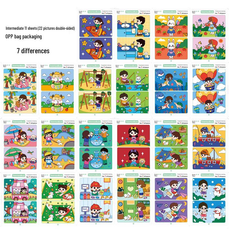 Cross-Border Erasable Training Cards - Educational Spot the Difference Game for Early Learning and Attention Development