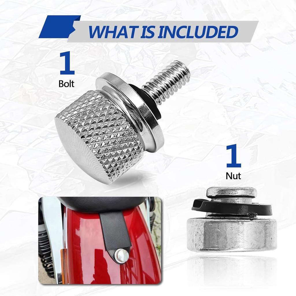 Edelstahl Motorrad Sitzbolzen-Kit, 1/4-20 Gewinde Kotflügel Sitzmutter-Kit Kompatibel mit Harley Davidson 1996-2024, Silber