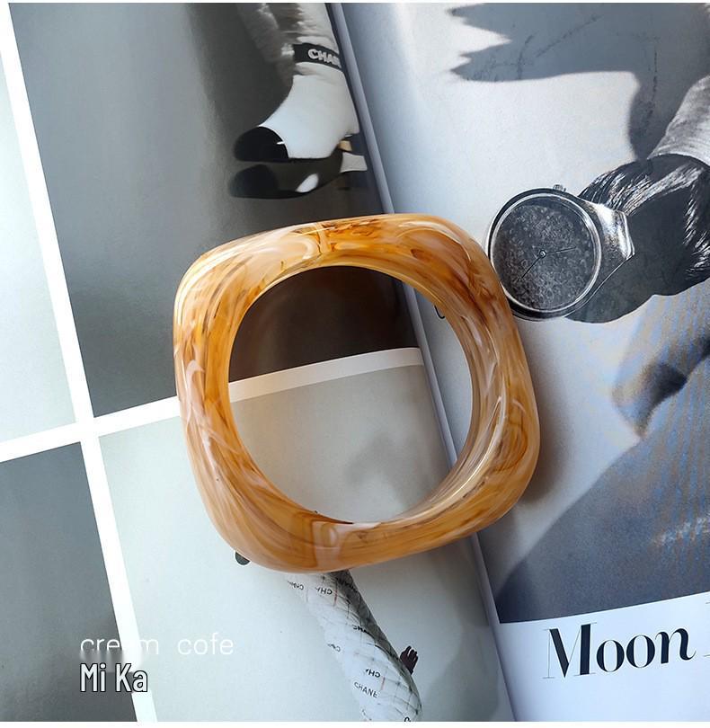Women's Acrylic Resin Bangle: Milky White and Orange-Brown with Floral Earth Tones