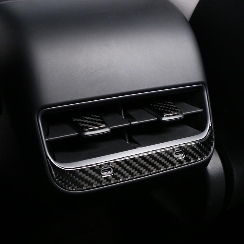 For Tesla Model 3 2017-2026 Model Y 2019-2026 Carbon Fiber Rear Air Vent Outlet USB Panel Trim Stickers Car Interior Accessories