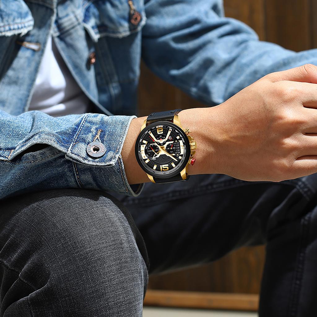 CURREN 8329 Quartz Watch Business Men Simple Sport Wristwatch Three Sub Dials Calendar Second Minute 24 Hour Display