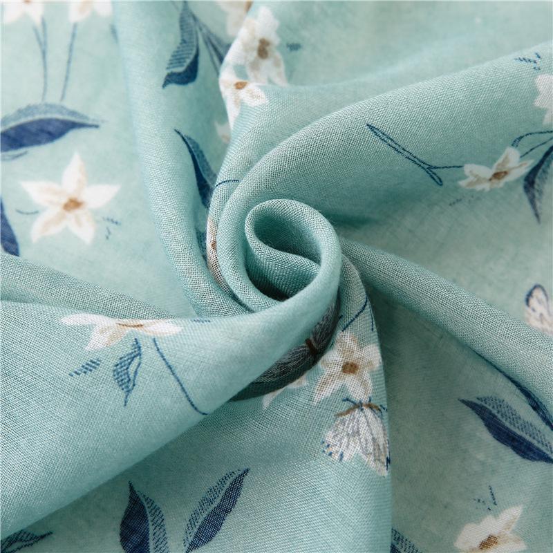 Women's Tassel Scarf: Green Leaf Print, Cotton-Linen Blend, Multi-Functional Shawl for Sun Protection, Spring To Autumn.