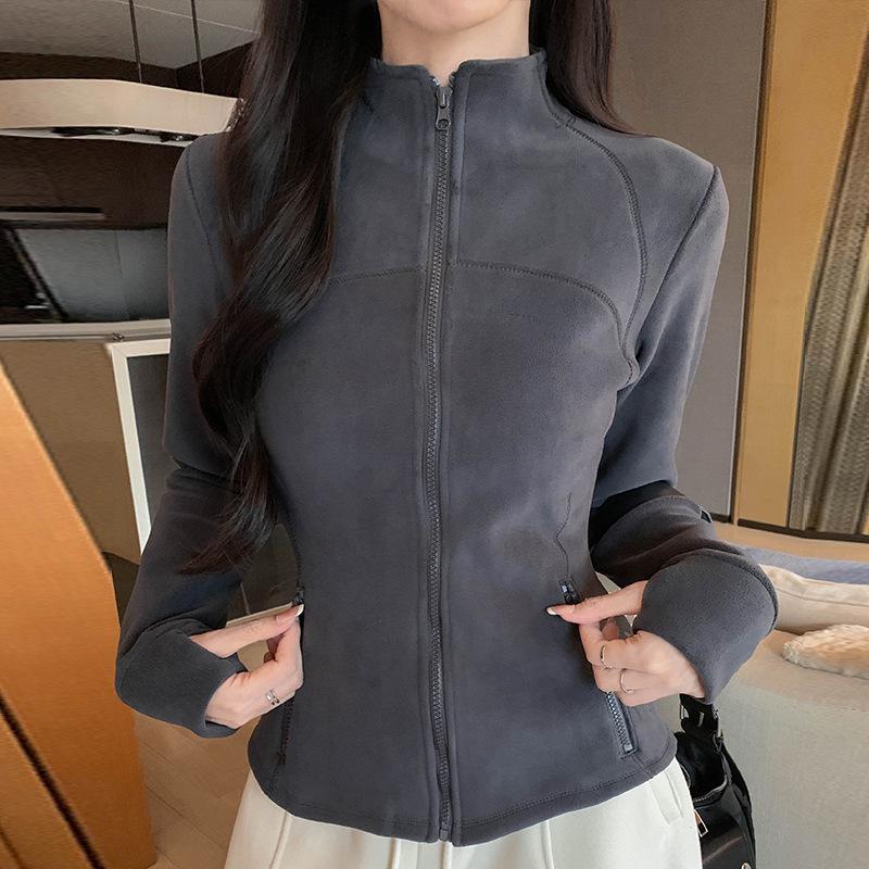 Women S Fleece Zip Up Stand Collar Long Sleeve Slim Fit Sweatshirt